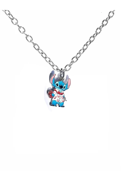 Mavi Sevimli Stitch Kalp Figürlü Kolye – Unisex, Renkli ve Eğlenceli Tasarım ürün görseli 1