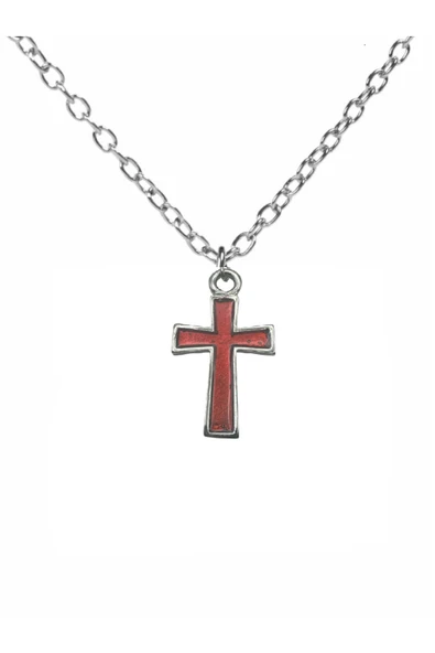 Kırmızı Mineli Gotik Haç Kolye – Unisex Metal Takı, 60 cm Zincirli Gotik & Alternatif Stil ürün görseli 1