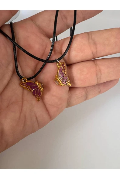 Mor Mıknatıslı Kelebek Kolye – Unisex, Çift ve Arkadaşlık Hediye Seti ürün görseli 1