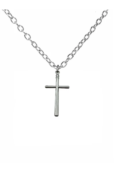 Minimal Tasarım Haç Figürlü Unisex Kolye – 60 cm Zincirli, Metal Şık ve Zarif Takı ürün görseli 1