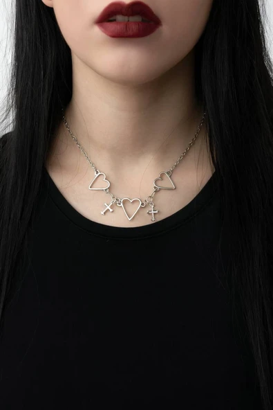 Kalp ve Haç Figürlü Unisex Kolye – 60 cm Zincirli Şık ve Anlamlı Tasarım ürün görseli 1