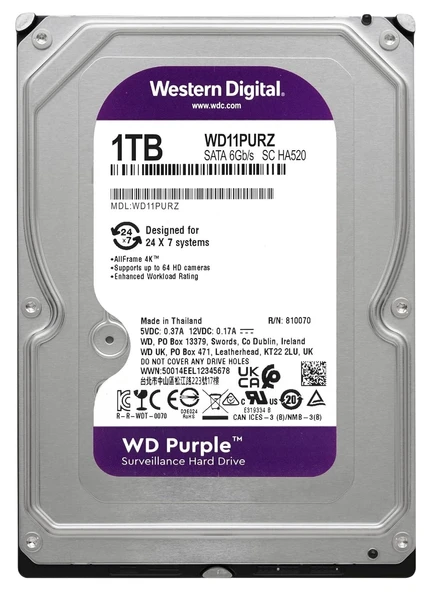Western Digital WD11PURZ 1TB 7/24 Güvenlik Diski ürün görseli 1