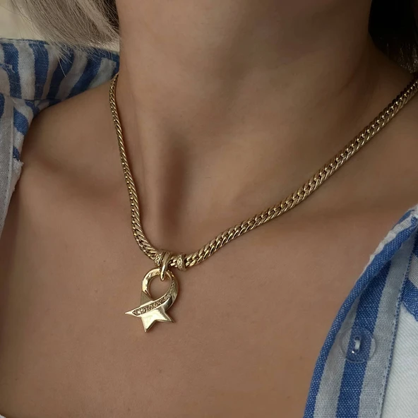 14 Ayar Altın Cetaş Eterna Taşlı Star Kolye - Resim 7