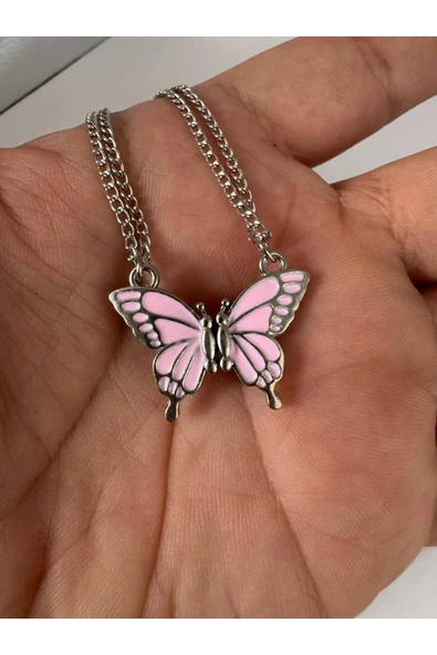 Pembe Mıknatıslı Kelebek Kolye – Unisex, Çift ve Arkadaşlık Hediye Seti ürün görseli 1