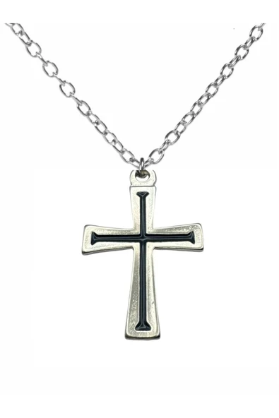 Zincir Detaylı Haç Figürlü Kolye – 60 cm Zamak Kaplama Unisex Gotik Aksesuar ürün görseli 1