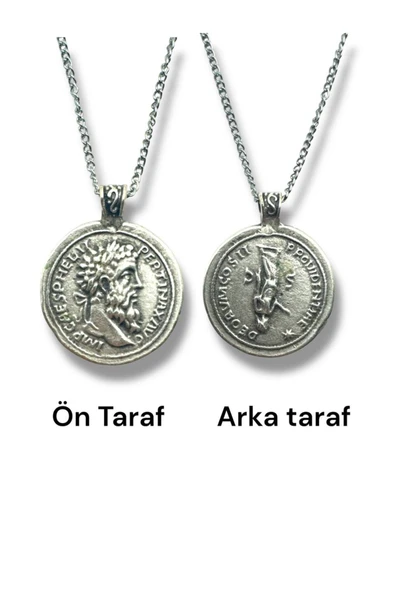 Marcus Aurelius ve Sezar Figürlü Roma Para Kolye-Çift Taraflı-1 Adet – 60 cm Zincirli Metal Kolye ürün görseli 1