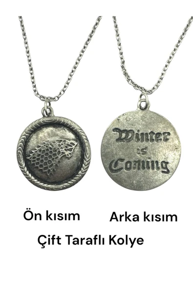 Game of Thrones Tarzı Çift Taraflı Unisex Kolye – 60 cm Zincirli, Efsanevi Sembollerle Özel Tasarım ürün görseli 1