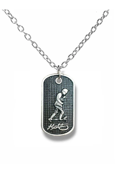 Kemal Atatürk Figürlü Erkek Künye Kolye – Gümüş Renk Unisex Metal Takı ürün görseli 1