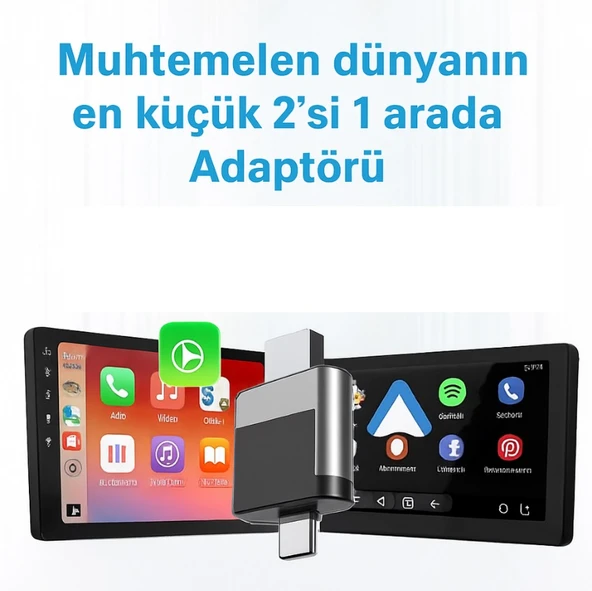 Kablosuz CarPlay ve Android Auto Adaptörü Mini Ergonomik 2in1 - Resim 6