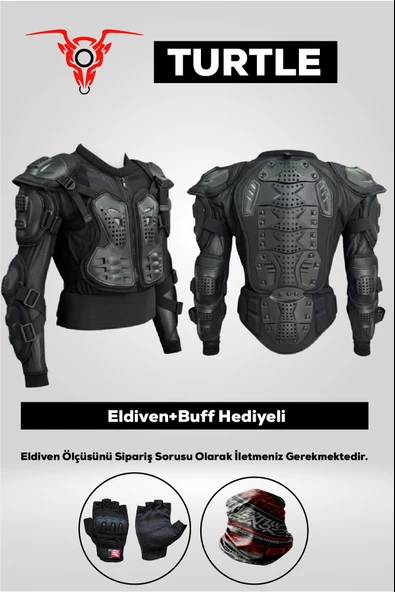 TURTLE Body Armor Tam Vücut Korumalı Motosiklet Body Armour + ELDİVEN VE BUFF HEDİYELİ ürün görseli 1