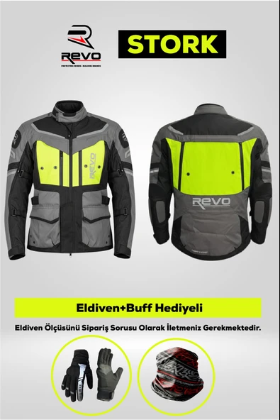 REVO STORK Neon Sarı 4 Mevsim Unisex Motosiklet Montu + ELDİVEN VE BUFF HEDİYELİ ürün görseli 1