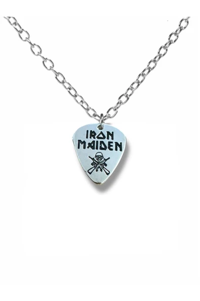 Iron Maiden Heavy Metal Grubu Pena Şeklinde Çift Taraflı Rock İşaretli Unisex Metal Kolye ürün görseli 1
