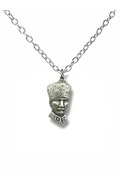 Mustafa Kemal Atatürk Silüeti Figürlü Gümüş Renk Unisex Kolye – Anlamlı ve Şık Tasarım ürün görseli 1