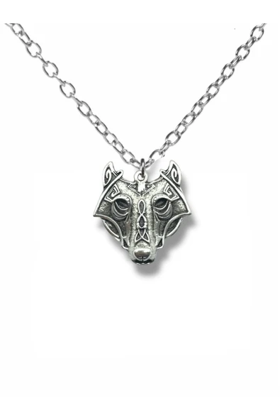 Fenrir’s Fury – Gri Viking Kurt Başı Figürlü Unisex Kolye (60 cm Zincirli) ürün görseli 1