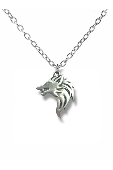 White Wolf Emblem – The Witcher Kurt Figürlü Unisex Kolye (60 cm Zincirli) ürün görseli 1