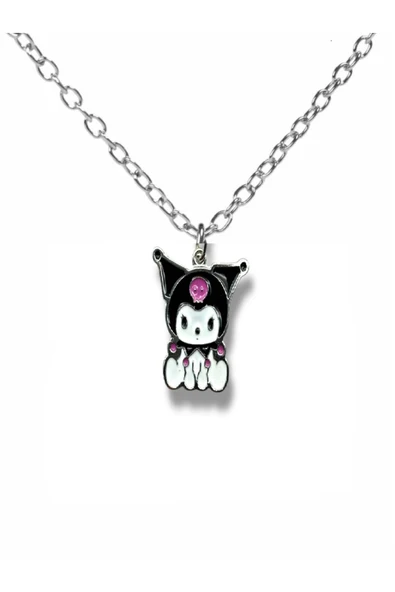 Anime Kuromi Oturan Figürlü Kolye – 60 cm Zincirli Sevimli Gotik Karakter Takı ürün görseli 1