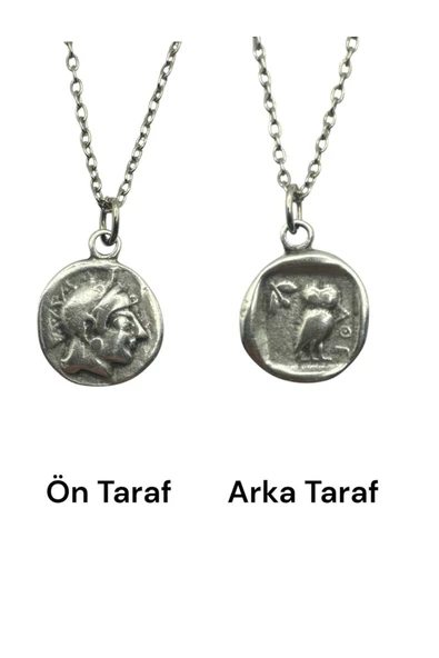 Athena Figürlü Bilgelik Tanrıçası Para Kolye – Çift Taraflı – 1 Adet – 60 cm Zincirli Metal Kolye ürün görseli 1