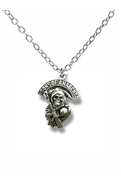 Sons of Anarchy Logo Figürlü Gümüş Renk Unisex Metal Kolye – Biker ve Dizi Temalı Takı ürün görseli 1