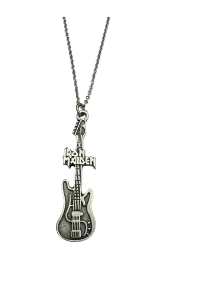 İron Maiden Temalı Elektro Gitar Kolye – 60 Cm Metal Heavy Metal Rock Aksesuar ürün görseli 1