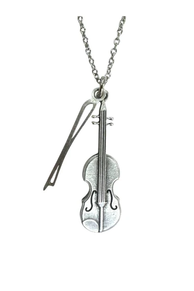 Keman ve Keman Yayı Temalı Kolye – Unisex - Müzik Aksesuarı 60 cm Zincir ürün görseli 1