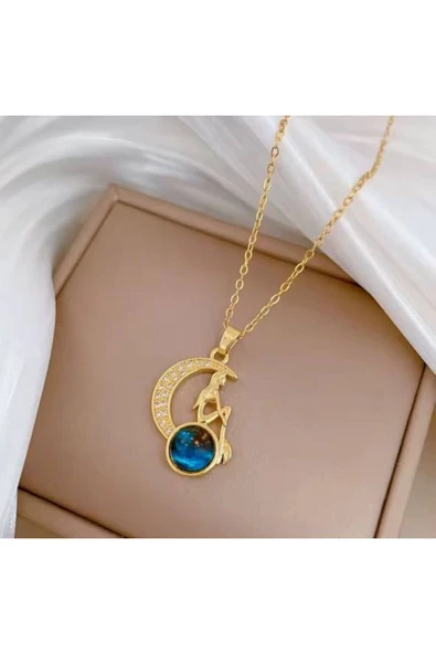 Satürn Gezegen Figürlü Kadın Kolye – Gold Renk Paslanmaz Çelik 55 cm Uzay Temalı Şık Kolye ürün görseli 1