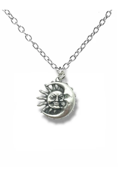 Sun and Moon Figürlü Unisex Kolye | 60 cm Zincirli Anlamlı Tasarım ürün görseli 1