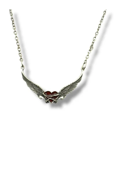 Angel Wings Kırmızı Kalp Figürlü Unisex Kolye – Tutku ve Koruma Sembolü ürün görseli 1