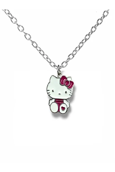 Hello Kitty Ayakta Kalp Figürlü Kolye – 60 cm Zincirli Sevimli Karakter Takısı ürün görseli 1