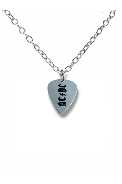 AC/DC Hard Rock Grubu Pena Şeklinde Çift Taraflı Rock İşaretli Metal Zincirli Unisex Kolye ürün görseli 1