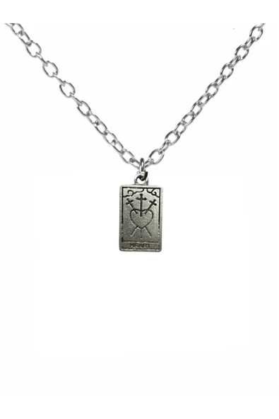 Heart Tarot Kartı Figürlü Kolye – 60 cm Zincirli Zamak Kaplama Unisex Romantik Spiritüel Aksesuar ürün görseli 1