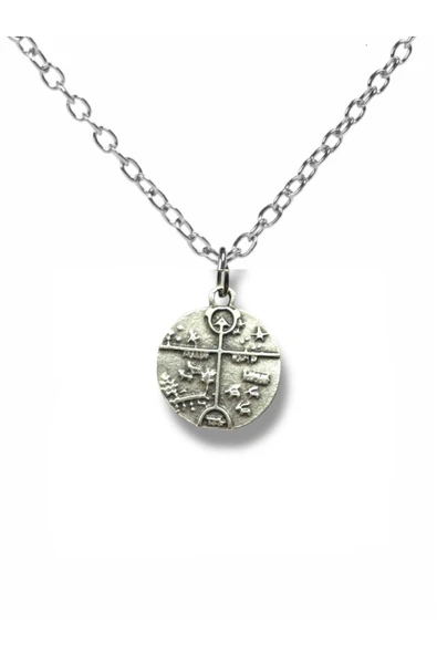Had Safha Kam – Şaman Davulu Figürlü Kolye – Spiritüel Gümüş Renk Zamak Metal Unisex Takı ürün görseli 1