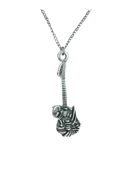Gitar ve Kuru Kafa Temalı Metal Rock Kolye – Unisex - 60 cm Zincir ürün görseli 1