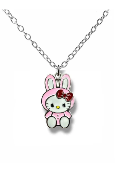 Tavşan Kostümlü Hello Kitty Figürlü Kolye – 60 cm Zincirli Sevimli Karakter Takı ürün görseli 1