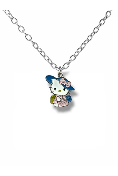 Mavi Şapkalı Hello Kitty Figürlü Kolye – 60 cm Zincirli Şık ve Sevimli Takı ürün görseli 1