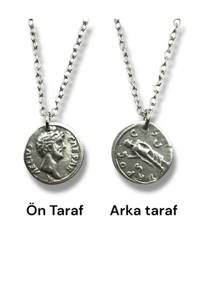 Marcus Aurelius Figürlü Roma Para (Sikke) Kolye – Çift Taraflı – 1 Adet – 60 cm Zincirli Metal Kolye ürün görseli 1