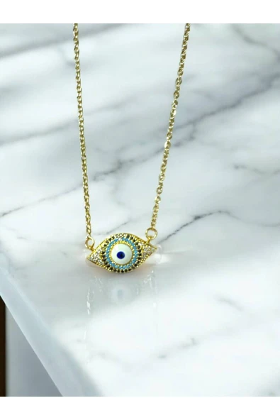 Zirkon Taşlı Göz Figürlü Kadın Kolye – 55 cm Gold Renk Paslanmaz Çelik, Şık ve Anlamlı Tasarım ürün görseli 1