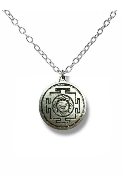 Kali Yantra Sembol Figürlü Kolye – Spiritüel Gümüş Renk Unisex Meditasyon Takısı ürün görseli 1