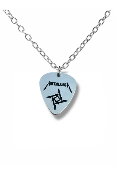 Metallica Rock Grubu Pena Şeklinde Çift Taraflı Rock İşaretli Metal Zincirli Unisex Kolye ürün görseli 1