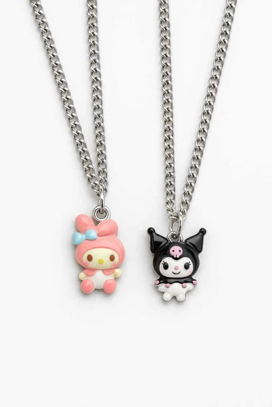 Kuromi & My Melody İkili Çocuk Kolyesi En İyi Arkadaşlar Sevimli Takı Seti BFF Kız Çocuk Kolyesi ürün görseli 1