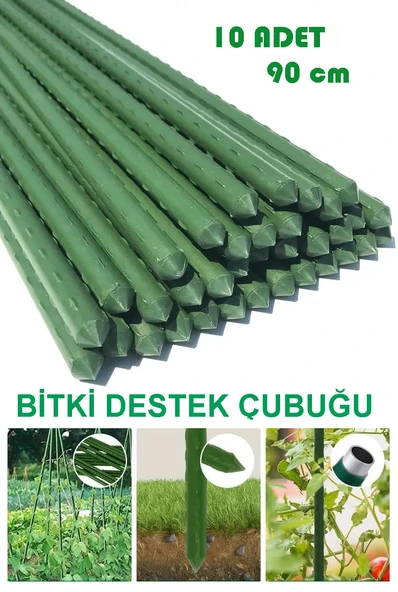 Bahçe Iç Dış 90cm-10 Adet Mekan Bitkileri Bitki Destek Çubuğu Metal Üzeri Pvc Kaplı 8mm ürün görseli 1