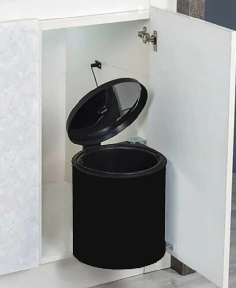 Dolap İçi Otomatik Kapak Çöp Kovası 11 Litre Mutfak Krom Çöp Kovası Siyah ürün görseli 1