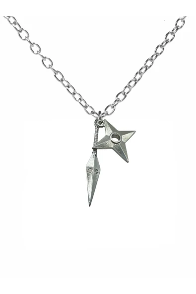 Naruto Gri Mızrak Figürlü Kolye – 60 cm Metal Zincirli Unisex Anime Takı ürün görseli 1
