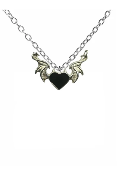 Gothic Siyah Kalp Heart Decor Çift Kanat Figürlü Unisex Kolye – 60 cm Zincirli, Gotik ve Asi Stil ürün görseli 1