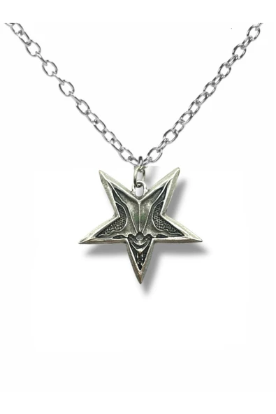 Pentagram Şeytan Figürlü Unisex Metal Kolye – 60 cm Zincir, Gotik Tasarım ürün görseli 1