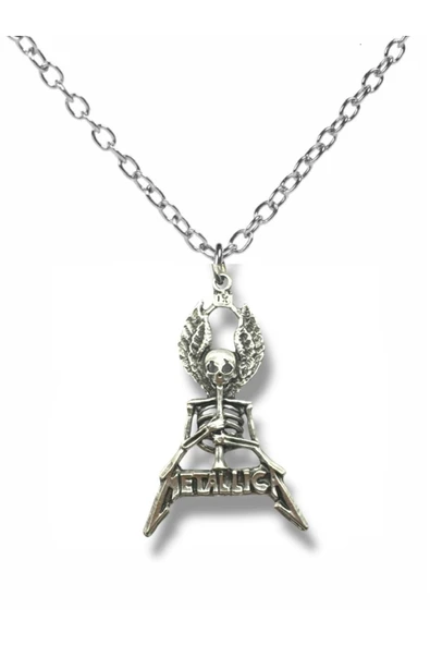 Metallica Kanatlı İskelet Gümüş Renk Unisex Kolye – Rock ve Metal Tarzı ürün görseli 1