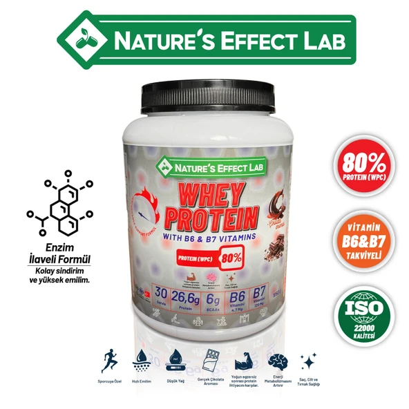 Whey Protein(WPC %80) -Vitamin B6&B7 Takviyeli -Enzim Destekli -Çikolata Aromalı (1050gr) ürün görseli 1