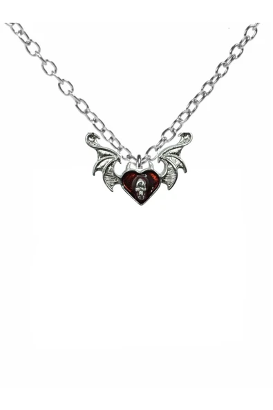 Kırmızı Yarasa Kanatlı Skull Heart Unisex Gotik Kolye – Aşkın Karanlık Yüzü ürün görseli 1