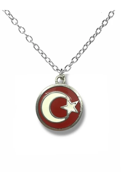 Kırmızı Zeminli Ay Yıldız Figürlü Unisex Kolye – Türk Bayrağından İlham Alan Anlamlı Aksesuar ürün görseli 1