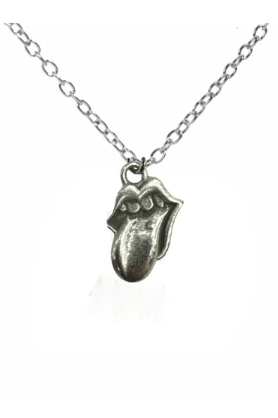 Rolling Stones Logolu Metal Kolye – Gümüş Renk | Unisex Retro Tarz Aksesuar ürün görseli 1