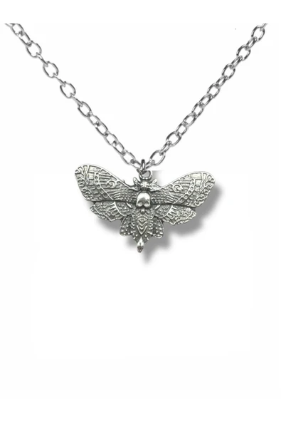 Death Skull Moth Figürlü Unisex Kolye | Gotik Kafatası Güvesi Tasarım| 60 cm Zincirli Aksesuar ürün görseli 1